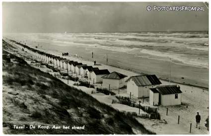 ansichtkaart: De Koog, Aan het strand