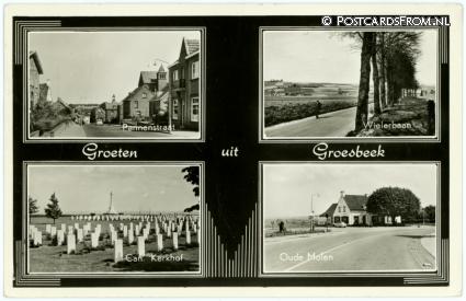 Groesbeek, Pannenstraat - Wielerbaan - Can. Kerkhof - Oude Molen ansichtkaart: Groesbeek, Pannenstraat - Wielerbaan - Can. Kerkhof - Oude Molen